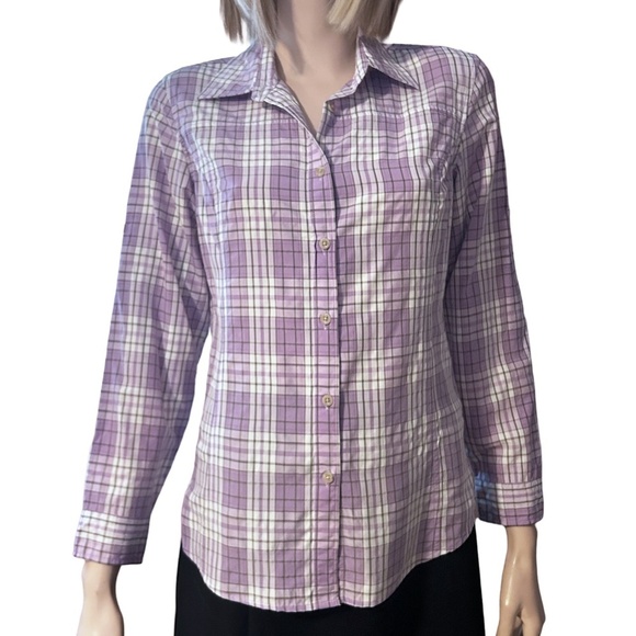 LL Bean Utility Shirt Top Blouse Nylon Fishing Hunting Hiking Lavender Plaid - Picture 3 of 15